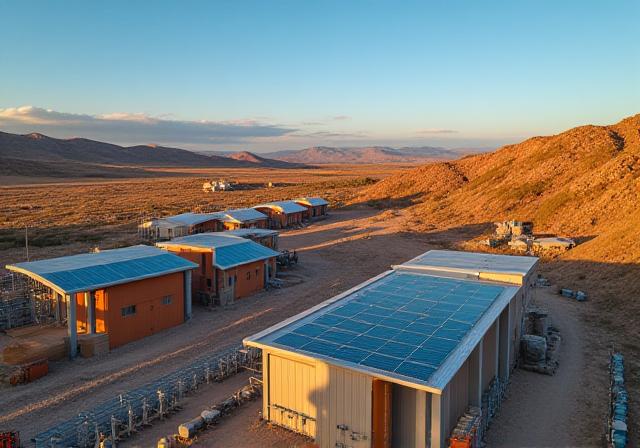 Mining community development project with solar panels and clean water access