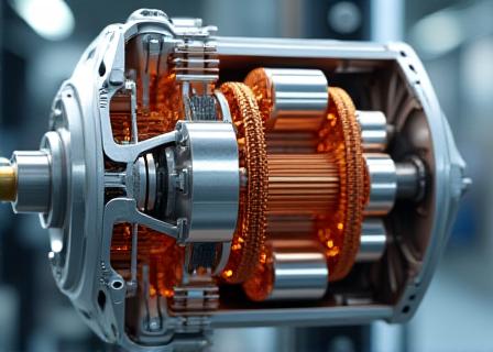 Detailed cross-section of a modern electric vehicle motor highlighting magnet components